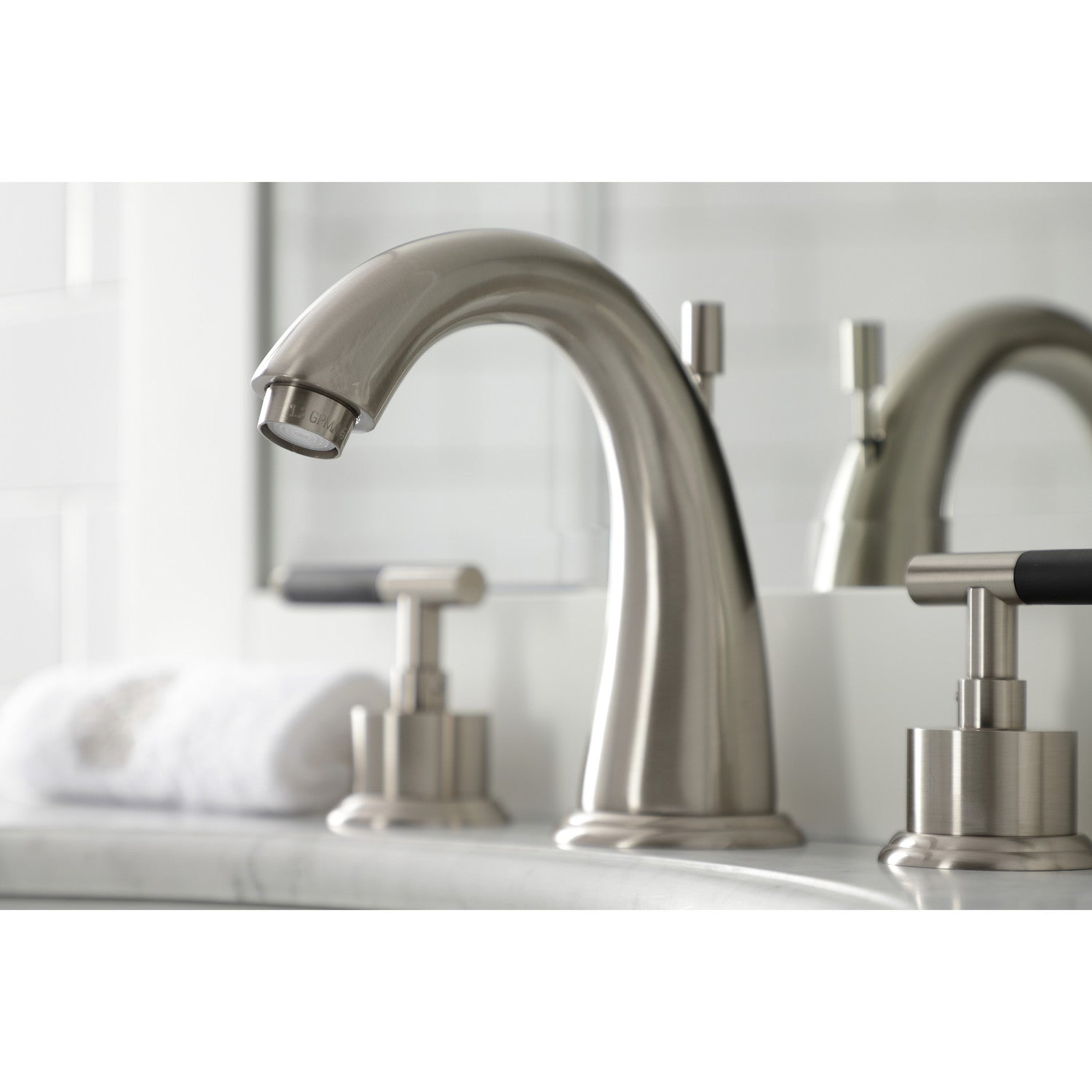 Kingston Tulare KS2968CKL - Kaiser Two-Handle 3-Hole Deck Mount Widespread Bathroom Faucet with Brass Pop-Up, Brushed Nickel — thumbnail 3